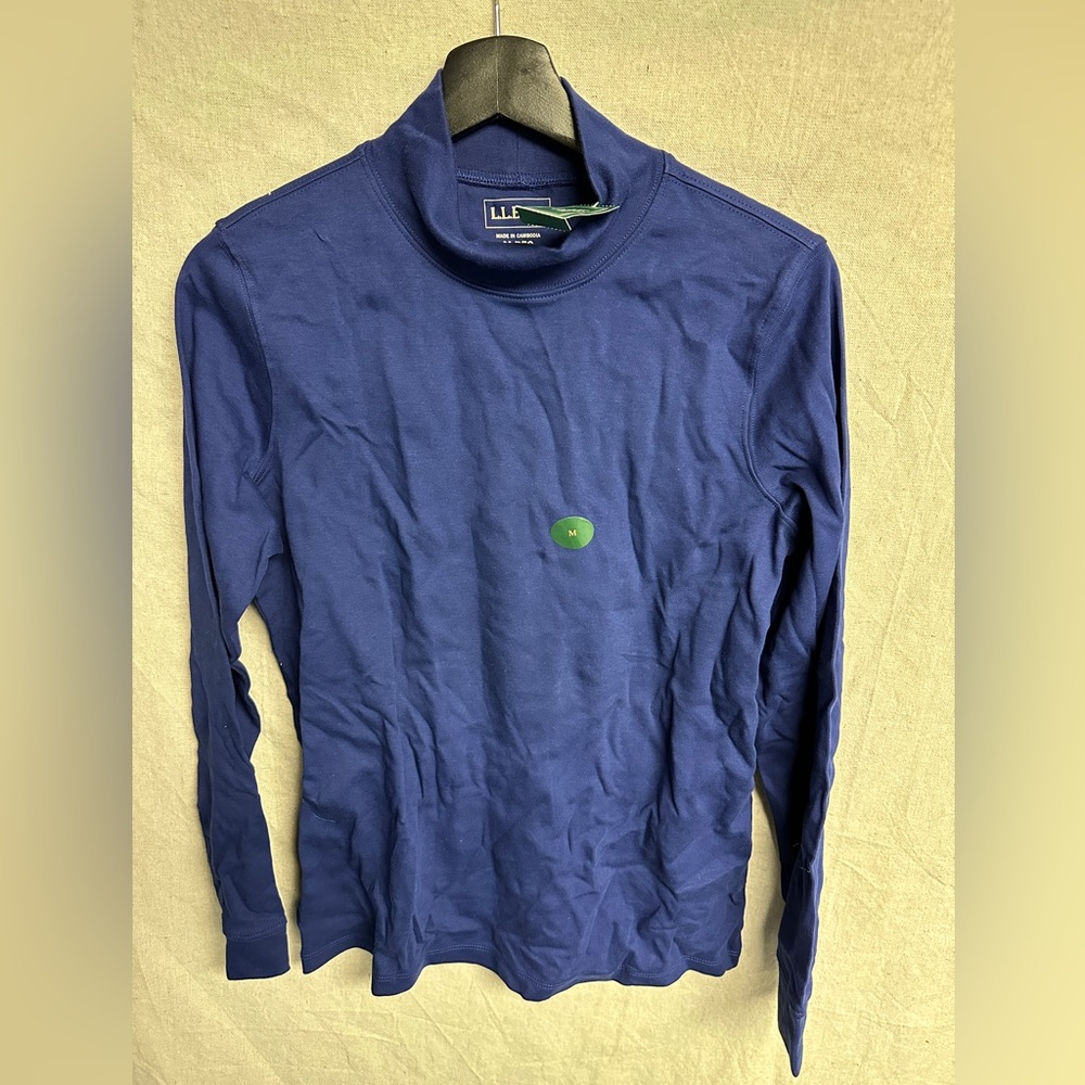 LL Bean mock turtleneck longsleeve shirt blue women’s medium NWT